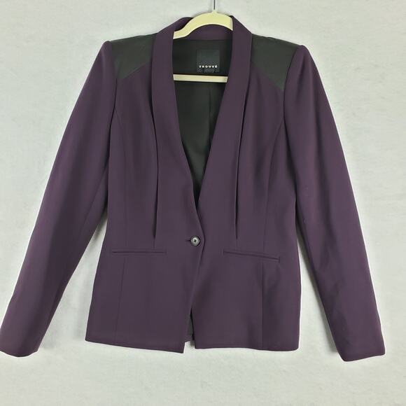 Trouve Women's XS Dark Purple Blazer Black Faux Leather Shoulder Office Gothic‎ - Picture 1 of 12